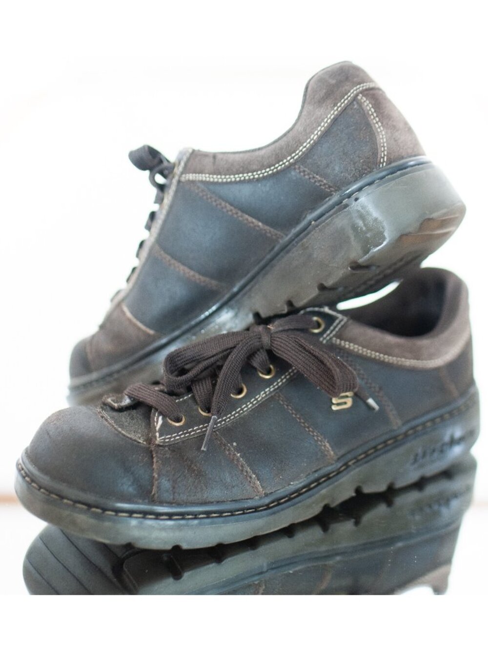 Vintage 90s Skechers Jammers Oxfords Shoes Leather Chunky Brown 10 Academia
